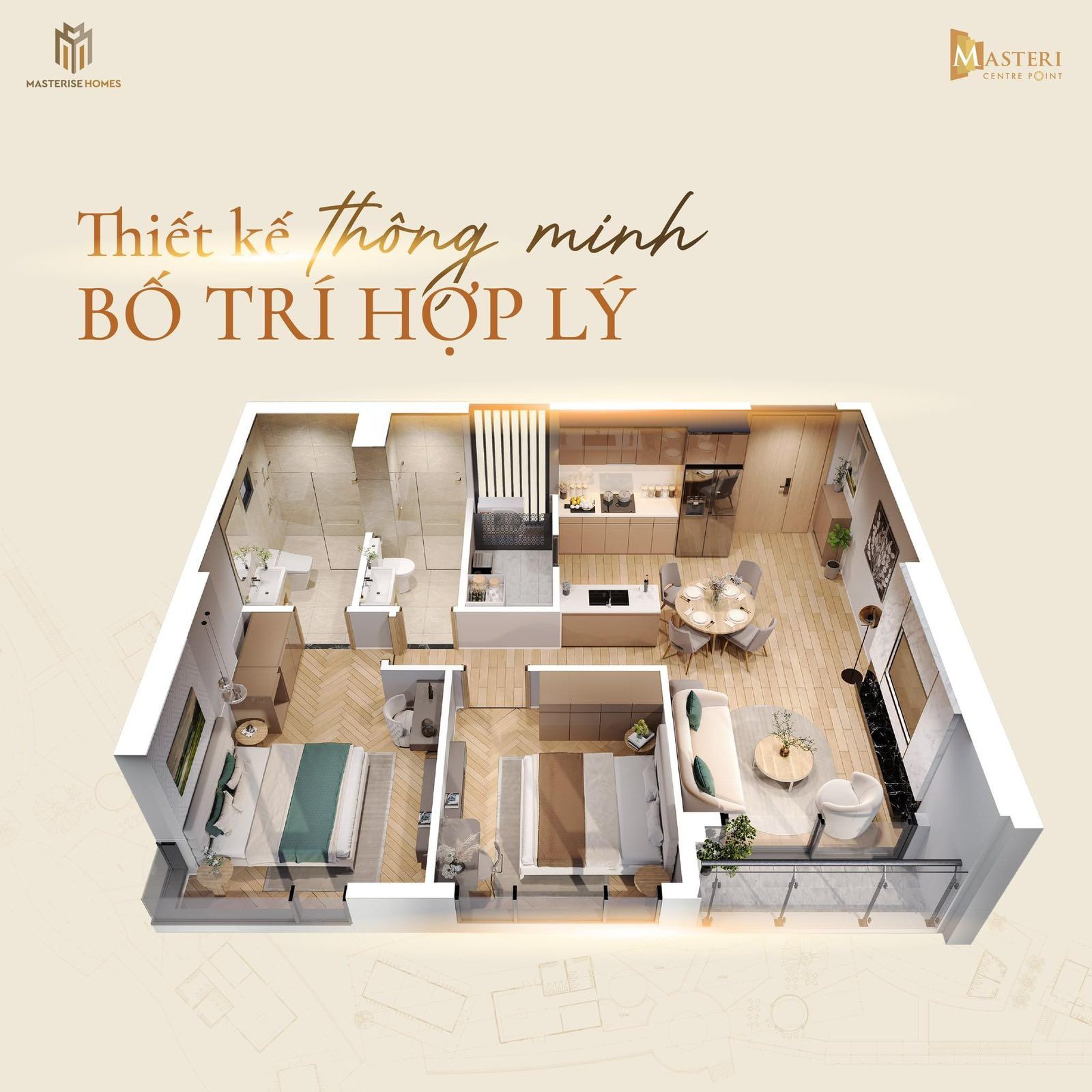 căn Masteri 2PN cho thuê